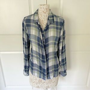 NEW Bella Dahl Plaid Split Back Button Down Shirt, Sz M